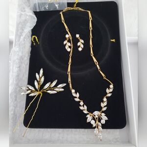Prom wedding jewelry set necklace earrings hair piece